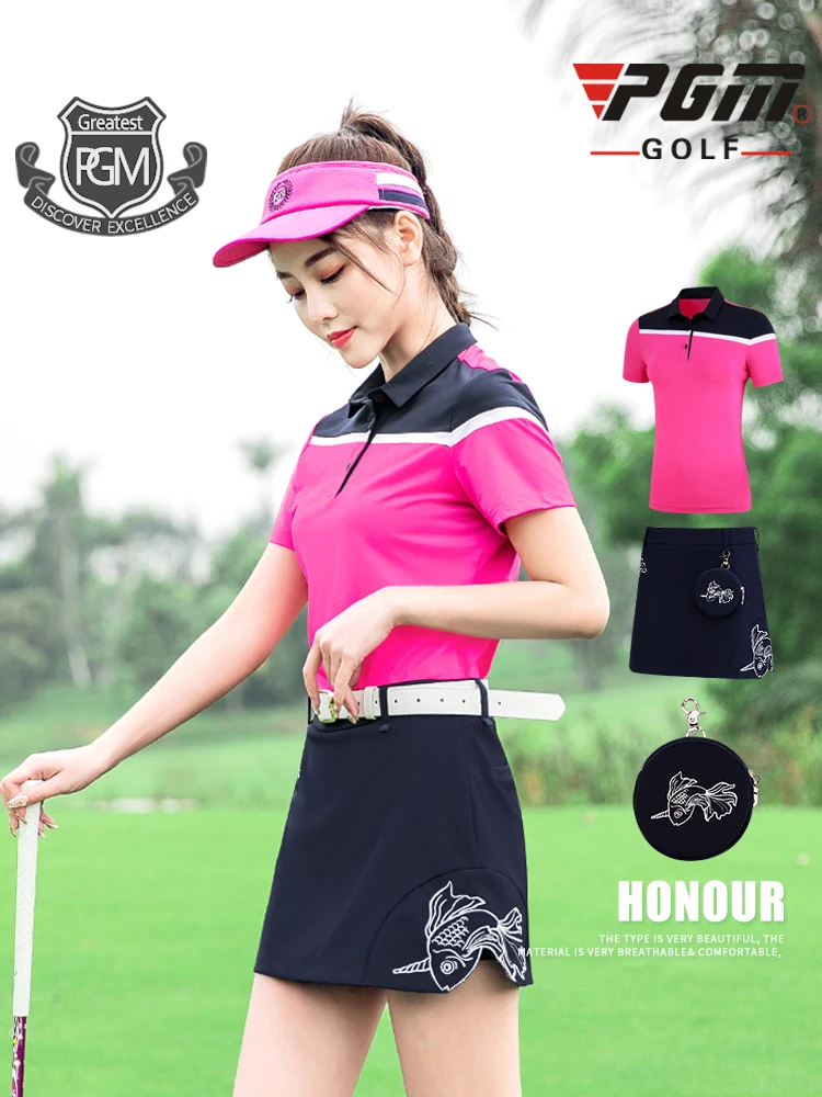 PGM гольф дамы спортивная летняя для женщин сплошной цвет шорты юбка Золотая рыбка вышитым узором Гольф-юбки с небольшой сумкой