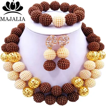 

Majalia Fashion Brown and Beige Lady Nigerian Wedding African Jewelry Set Plastic Beads Bride Jewelry Sets Free Shipping 2QW037