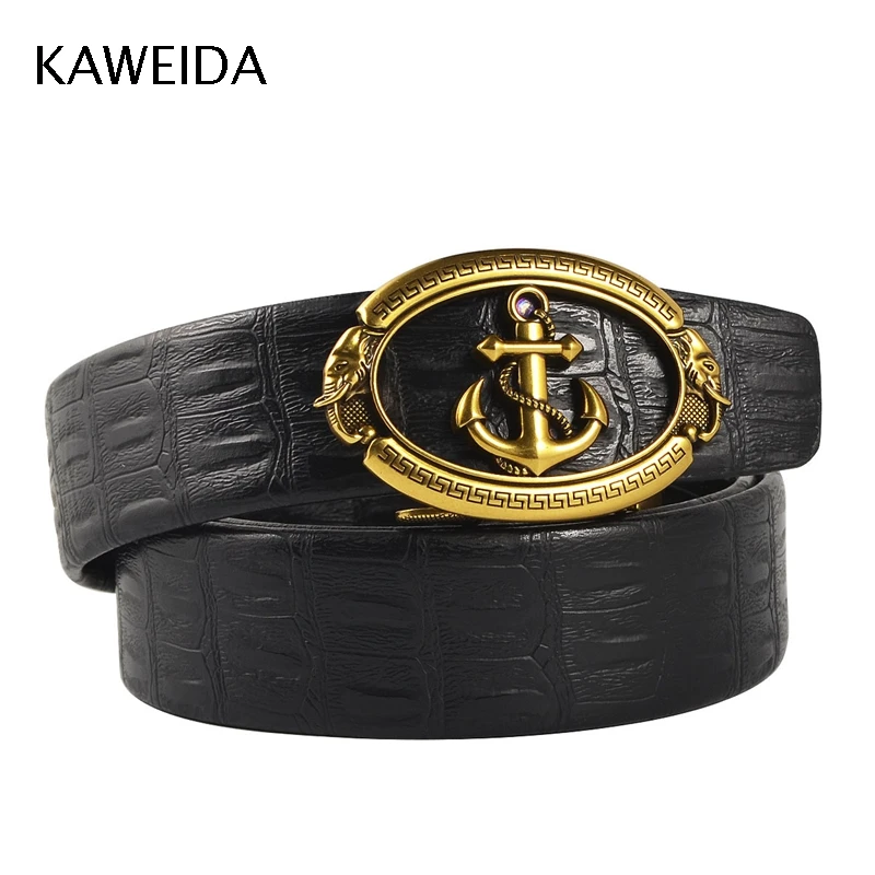 

KAWEIDA 2018 Designer Belts High Quality Men Fashion Luxury Gold Anchor Automatic Buckle Leather Waist Belt for Jeans Kemer riem