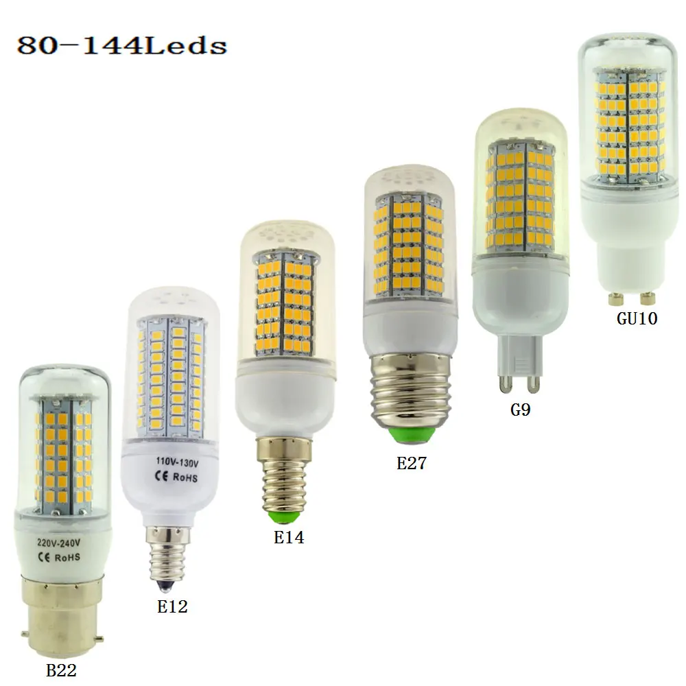 Led Corn Bulb B22 E12 E14 E27 G9 GU10 Lampada 80/102/120/138/144Leds ...