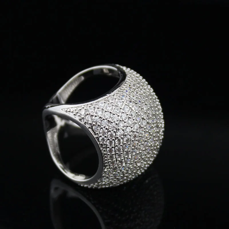 

Unique ball shape white round CZ elegant women wedding Rings plated silver ring with cubic Zirconia Hollow out ball rings