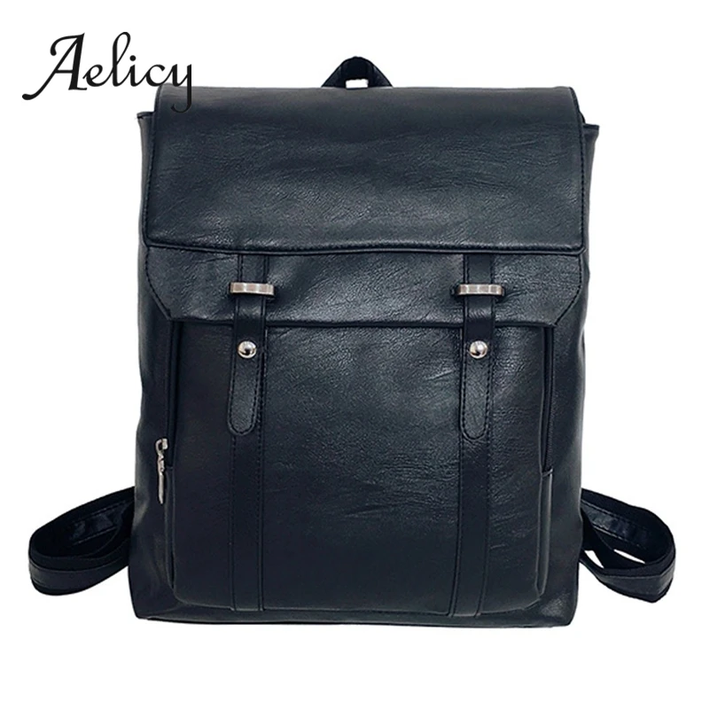 

Aelicy Male Student Backpack England Style Oil Wax Leather Backpack Large Capacity Men Retro Fashion Cover School Laptop Bag
