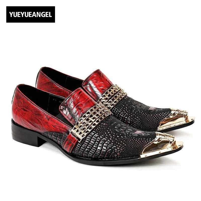 

2019 New Fashion Cool Designer Style Business Shoes Metal Toe Mens Genuine Leather Slip On Loafers Dress Shoes Plus Size 37-46