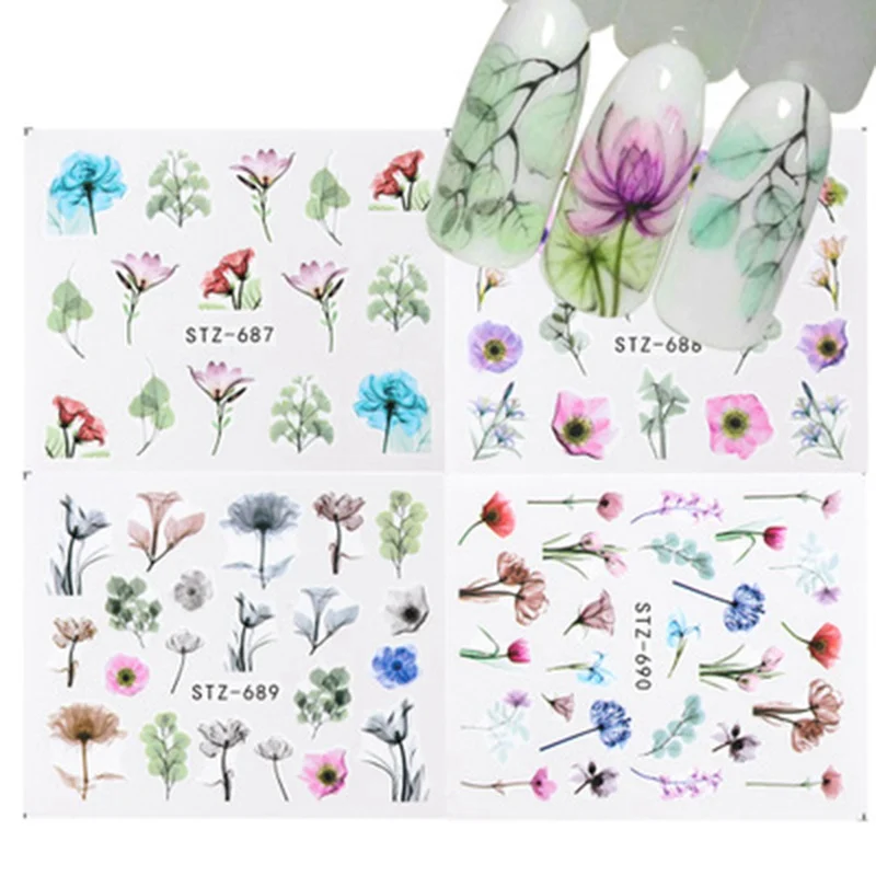 

One Sheet Water Transfer Beautiful Rose Decals Full Decals Nail Sticker Mixed Colorful Flower Nail Art DIY Decor