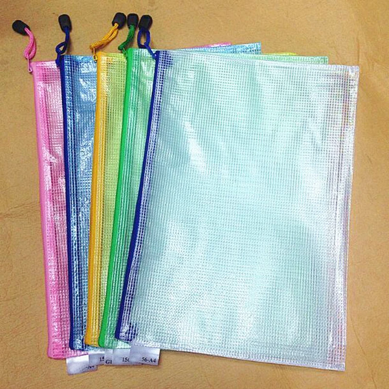 10 pcs/lot Gridding Waterproof Zip Bag Document Pen Filing Pocket Folder Office School Supplies pencil pen case bag pouch holder