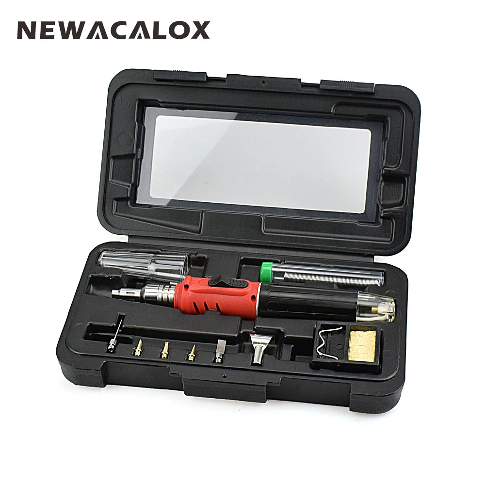 

NEWACALOX Self-Ignition 10-in-1 Butane Gas Soldering Iron Set 26ml Cordless Welding Torch Kit Tool Welding Equipment with Box