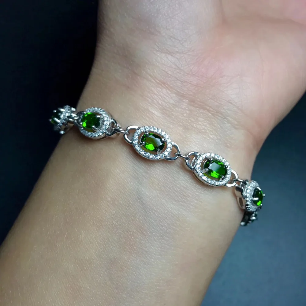 Bracelet de gemme diopside vert naturel Bracelet de pierres précieuses naturelles 925 bracelet en a