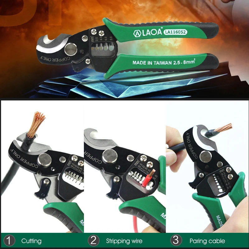 US $26.78 Taiwan Laoa Sk5 Material 3 In 1 Multifunction Cable Wire Stripper Cutter Electrician Pliers Paring Wires