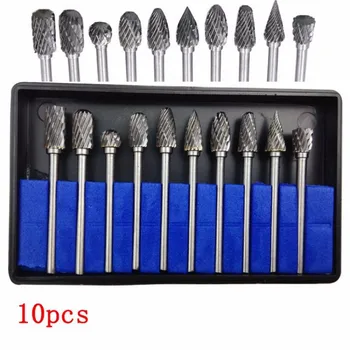 

10pc 1/8" Shank Tungsten Carbide Milling Cutter Rotary brocas com escareador hss steel cone drill set diamond drill Newest