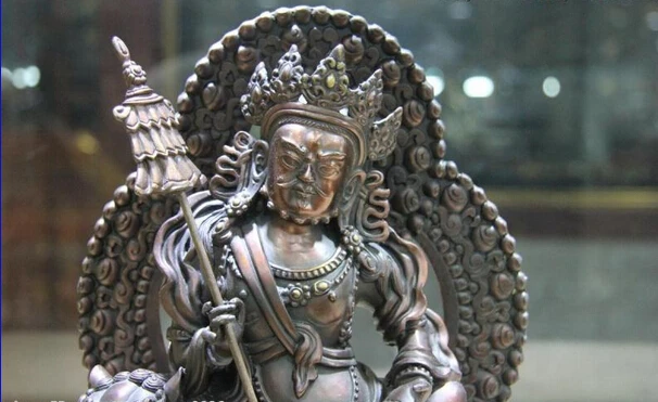 150401 S1184 10 Тибетский Медь Jambhala Vaishravana Будда Бог На Льва Протектор Божество