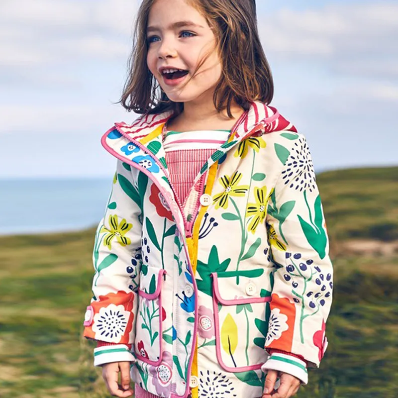 Flower Printed Girls Hooded jacket Girls Winter Clothing Toddler Boys