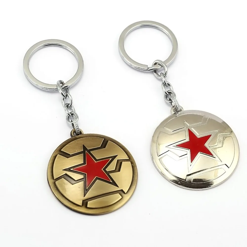 

HF Captain America Keychain The Winter Soldier Enamel Bronze Sliver Shield Superhero Key Ring Men Gift Chaveiro llaveros HF11919