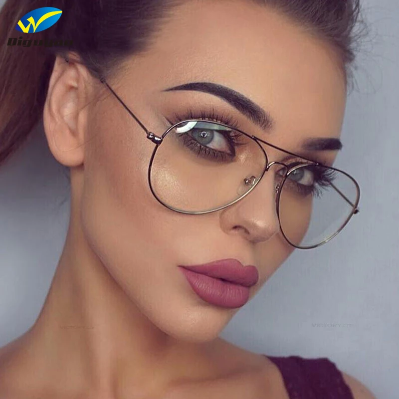 

DIGUYAO 2018 Oversized Clear Pilot Glasses Women Transparent Optical Lens Metal Frame Fake Eyeglasses Brand Designer