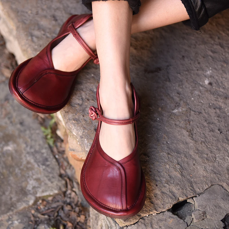Profonde Chaussures Printemps Red D'origine Confortable 2018 Orteil Peu Gros Véritable Rétro Boucle Bouche Artdiya Plates 8 Cuir Femmes Nouveau En Fl131 hdsQtr