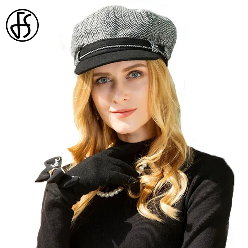 FS British Winter Wool Felt Beret Hat Women French Artist Flat Cap Lady