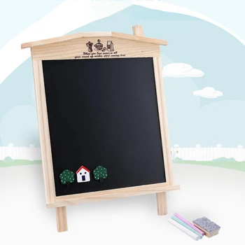 

Wood Tabletop Chalkboard Magnetic Blackboard Mini House Desktop Stand Hanging Sales Message Drawing Board Wooden Toys For Kids
