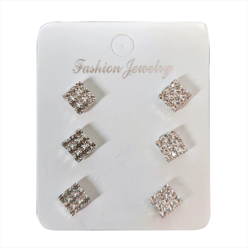 

3 pairs of crytsal magnetic earrings Cross square triangle fake ear studs non piercing earring