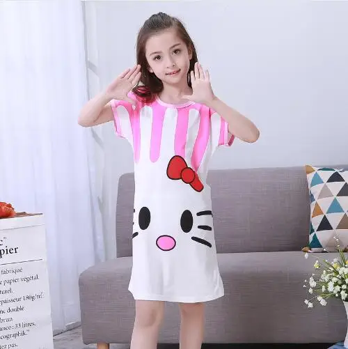 Новая женская пижама Пижамы для малышей хлопковая ночная рубашка принцессы Детское домашнее платье летние платья одежда для сна для больших девочек Детская ночная рубашка