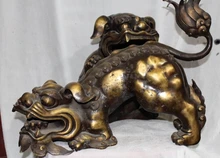 24″ Chinese Bronze Fengshui Double Foo Fu Dog Lion Statue Incense Burner Censer