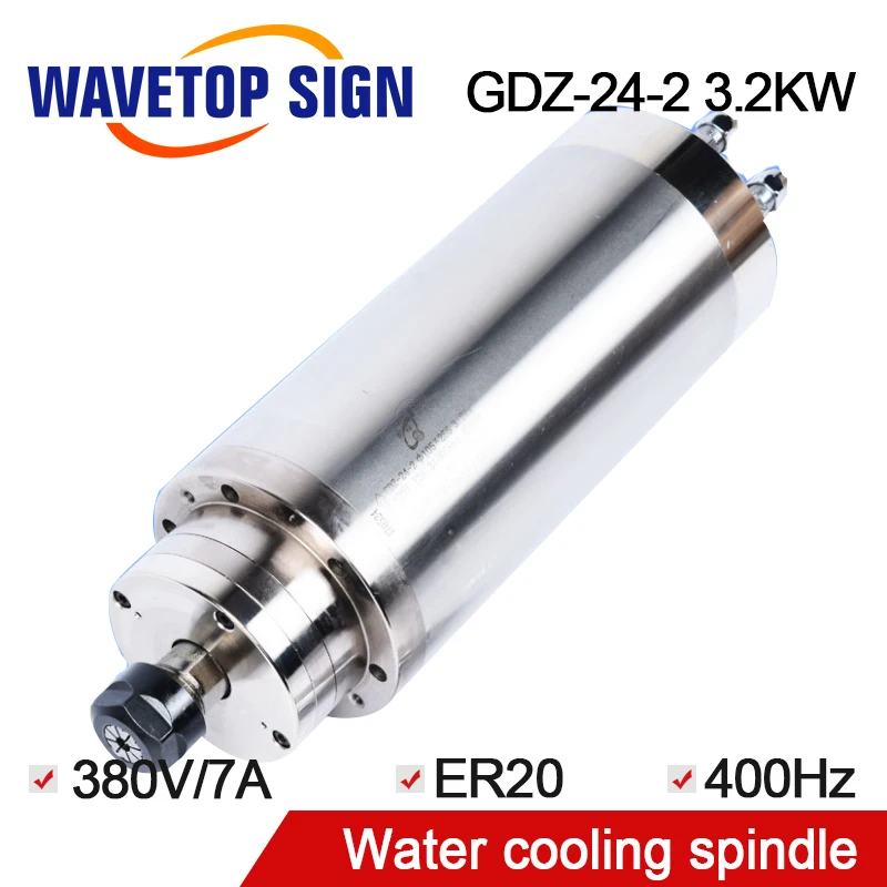 

Water Cooling Spindle 3.2KW GDZ-24-2 3.2KW 380V 24000r/min 7A 400HZ Chuck Nut ER20 Dia.105mm