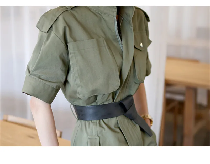 Женские платья в стиле милитари с поясом, пальто с двойными карманами, мини-платье, летнее платье с короткими рукавами для девочек, ТРАПЕЦИЕВИДНОЕ ПЛАТЬЕ M18053006