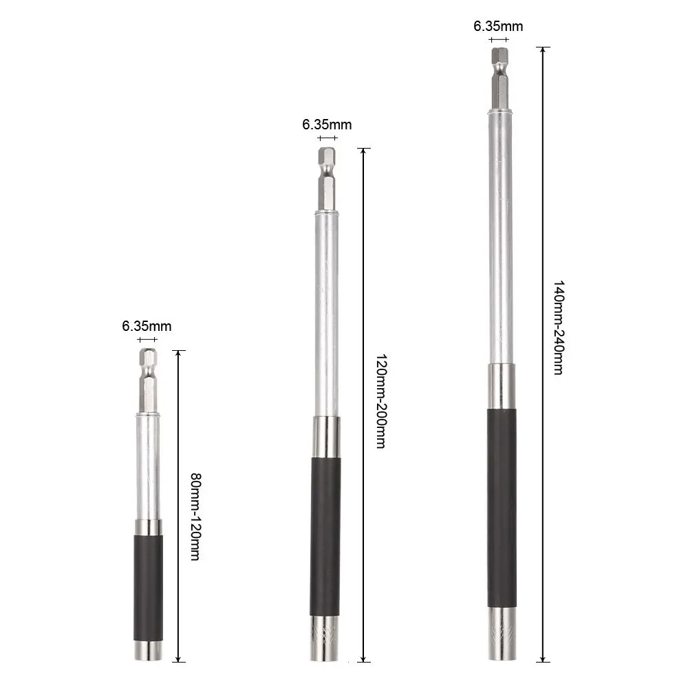 3pcs 1/4" 80/120/140mm Hex Shank Quick Release Magnetic Screwdriver Extension Bit Holder Connection Rod Adapter Sleeve