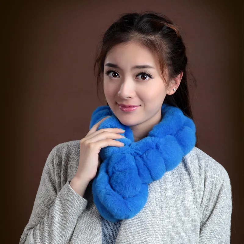 Women Real Rex Rabbit Fur Scarf Knitted Headbands Neck Warm