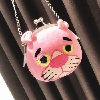 

candice guo! Super cute plush toy lovely cartoon pink panther crossbody bag clip coin bag girls kids birthday Christmas gift 1pc