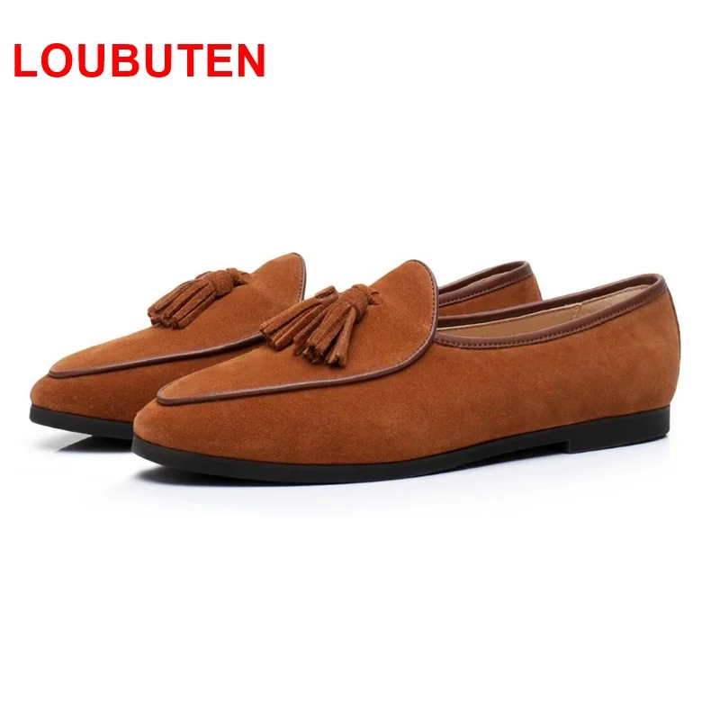 

LOUBUTEN New Fashion Suede Men Loafers Slip On Tassel Loafer Shoes Luxurious Driving Shoes Men's Flats Leather Men Casual Shoes