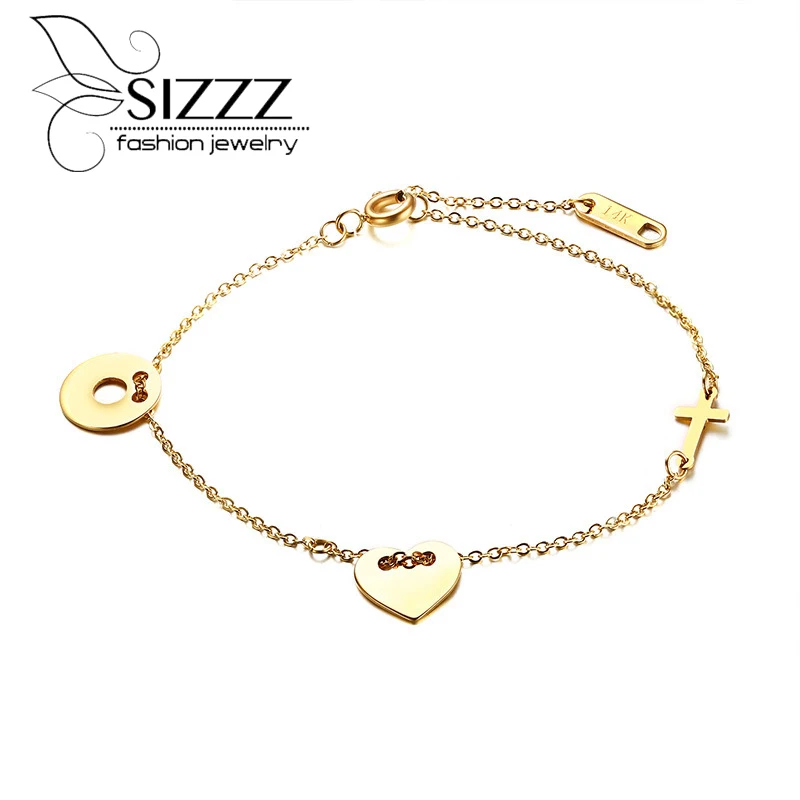 

SIZZZ Fashion Bracelet Wholesale Titanium Steel Heart Cross Gadget Gold Bracelet For Women