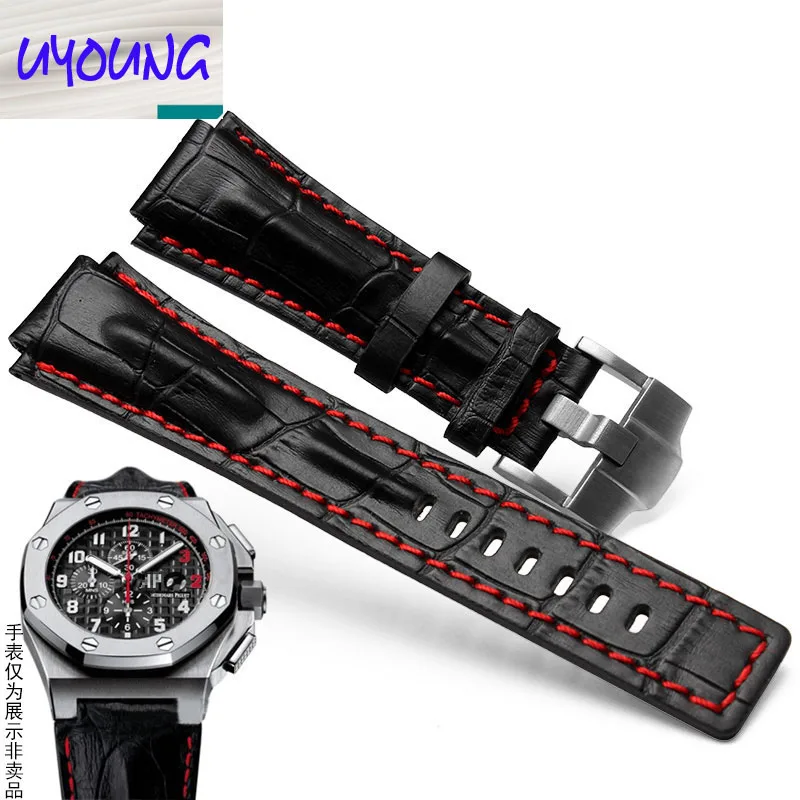 

26*18mm( lug width) black with red stitches Genuine leather watchband strap with stainless steel buckle for AP wathes bracelet