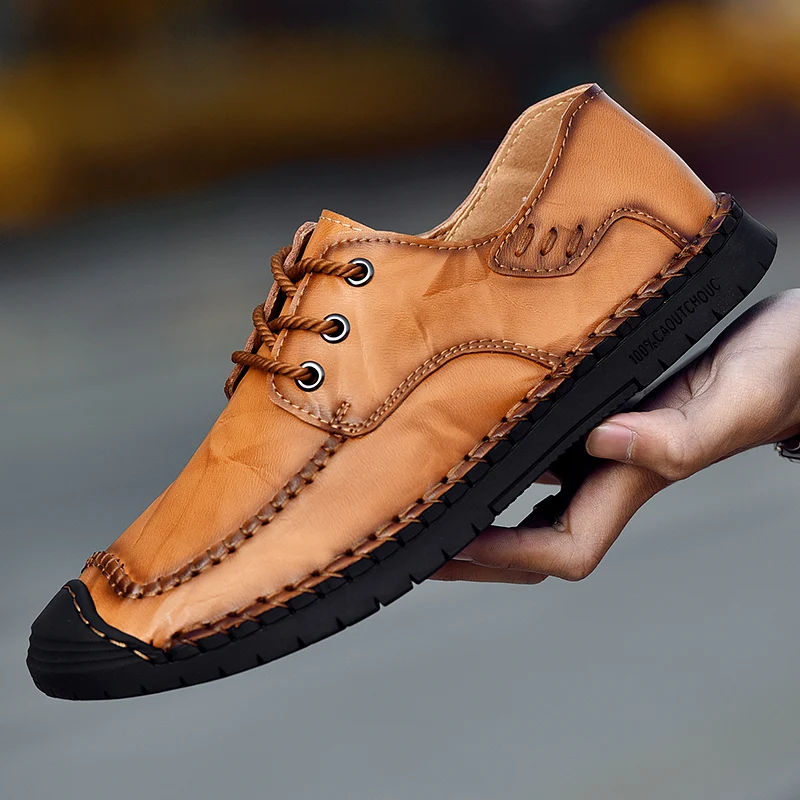 

Genuine Leather Business Men Shoes outdoor Elegant Handmade Sewing Comfortable Office Men Flat Mens Casual fashion Lace Up shoes