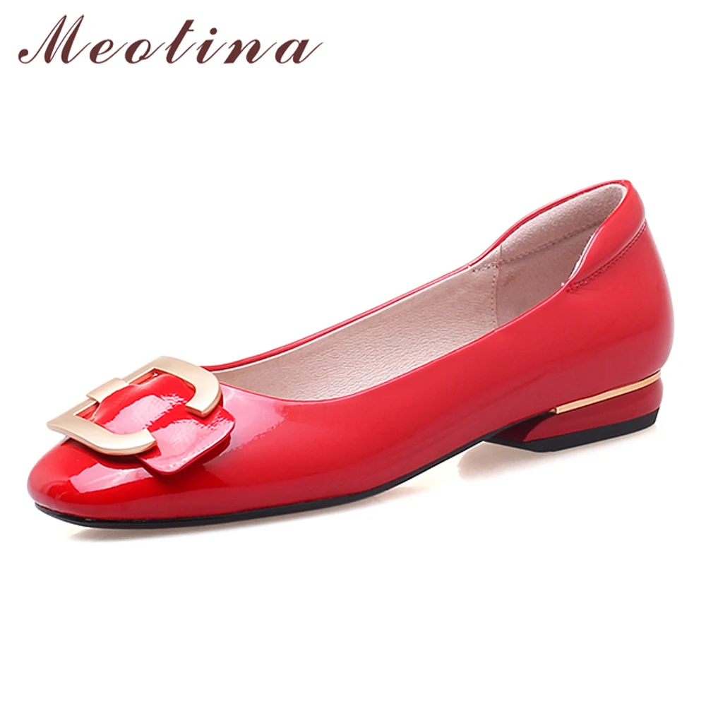 red flats with buckle