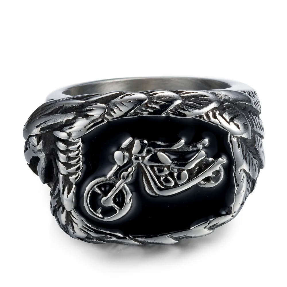 

Cool Biker Motorcycle Rings Black Color Casting 316L Stainless Steel Punk Ring Mens Jewelry Size 7-13