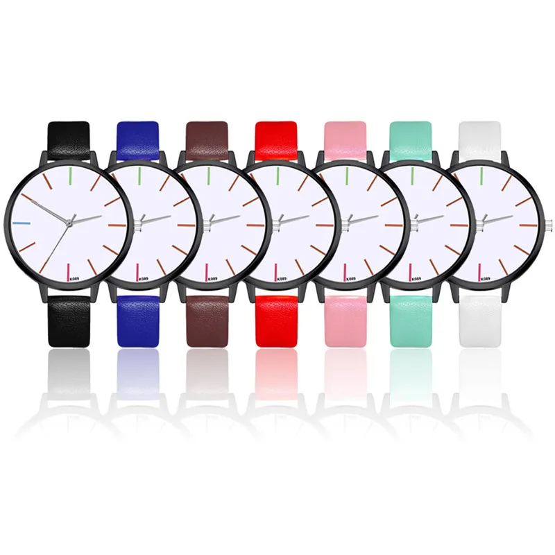 

Quartz Watch Woman's High-end Blue Glass Life Waterproof Distinguished Women Simple Style Daily Watch Leather Band 5Colors Femme