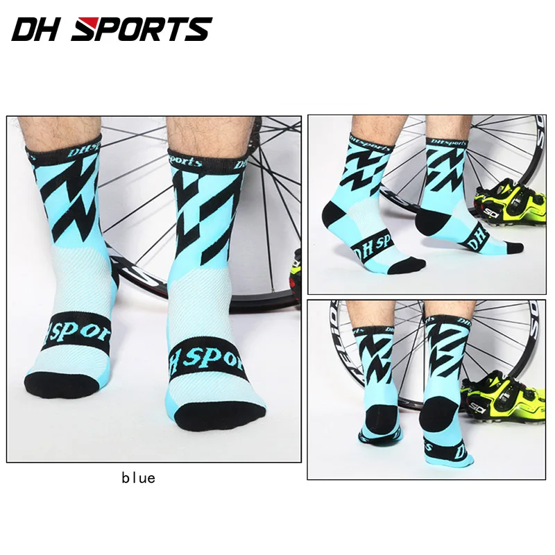 Новинка, настоящие спортивные элитные велосипедные носки Dh, дышащие носки для отдыха и тренировок, носки для велосипедных клубов для мужчин - Цвет: Небесно-голубой