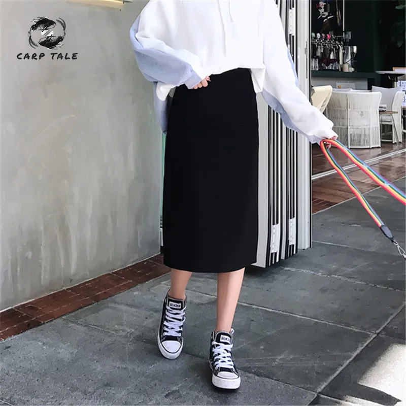 

autumn and winter new black split bag hip skirt female long section high waist was thin step skirt long skirt female clothing