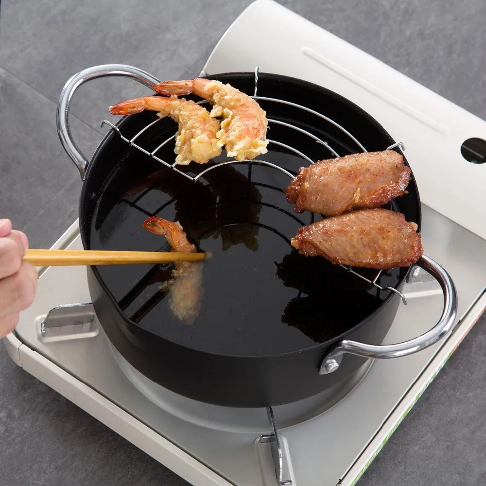 

20CM Frying Pot Japanese Style Deep Fryer Portable Frying Pots With Detachable Oil Filter Rack Household Cookware Kitchen Tools