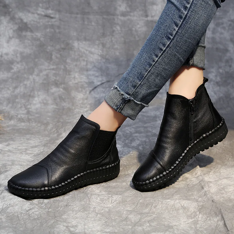 

2018 spring and autumn new women shoes flat bottom leisure soft bottom cattle leather boots Yasialiya