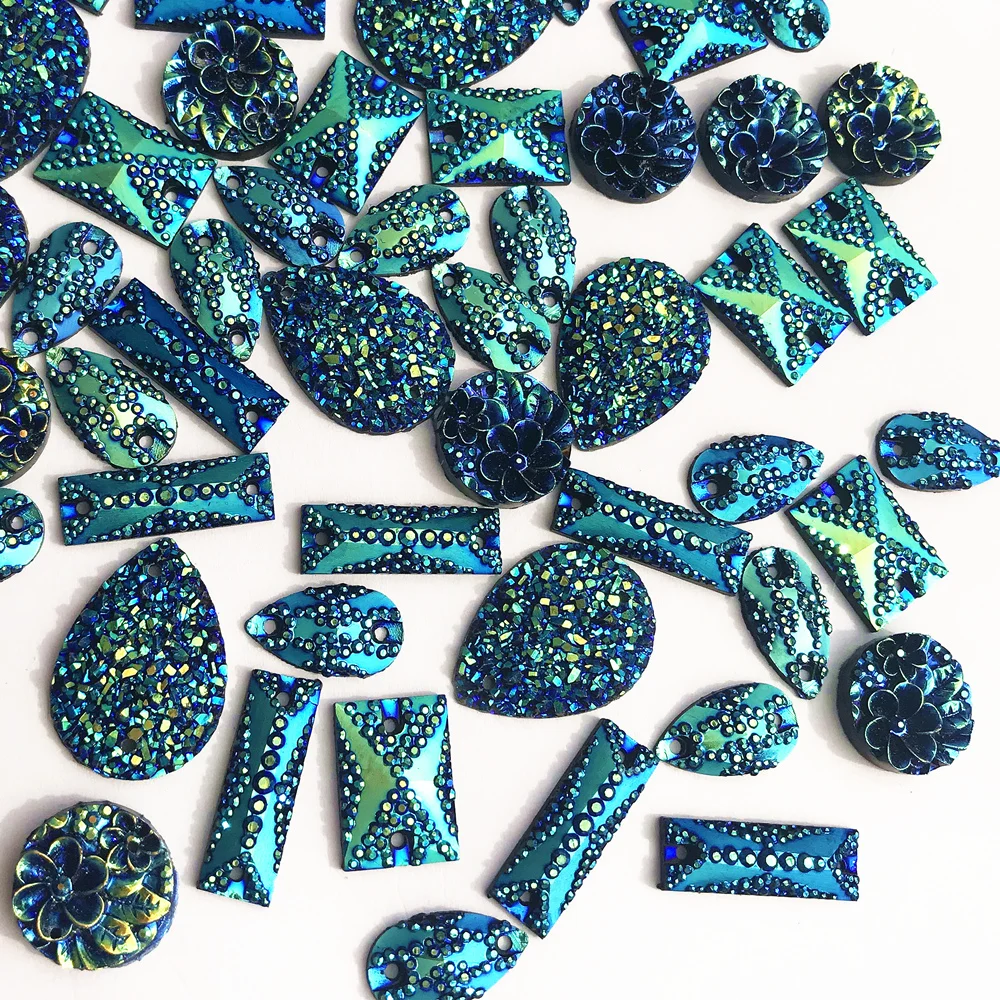 

MIX Shape 150pcs Designer Mirror Blue Sew On Custom-made Diy Loose Beads Rhinestones Crystal For Sewing Wedding Dress Decoration