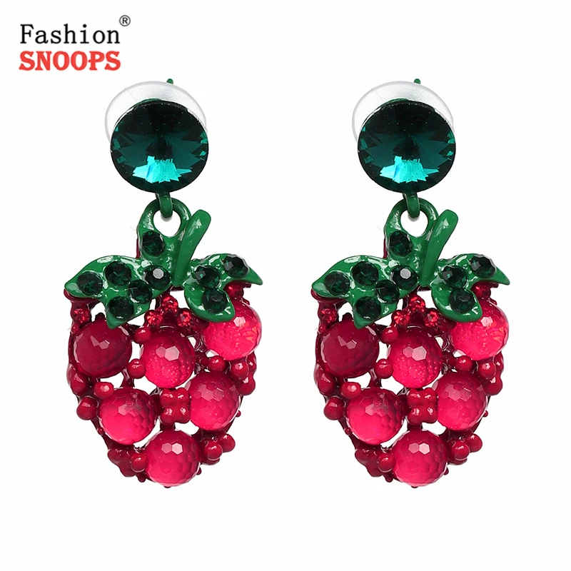 

Fashion Korean Luxury Sweet Cute Crystal Beads Fruit Cherry Stud Earrings For Women Wedding Bridal Jewelry