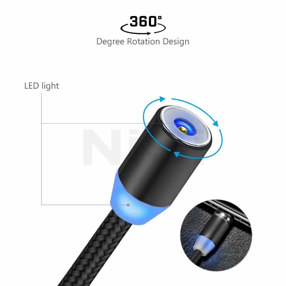 Магнитный кабель NiSi Type C 1 м 2 для Huawei Mate10/20/30/P10/P20 Pro Samsung S9/S8 Xiaomi Mi6 круглый USB