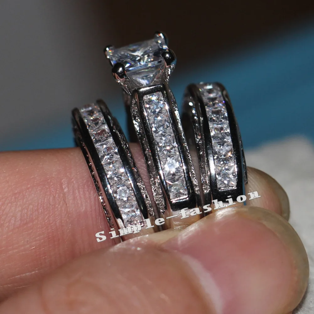 Модные украшения Для женщин полный 20ct Cz кольцо с камнем рождения 14KT кольцо из белого золота с 3-в-1 Обручение обручальное кольцо