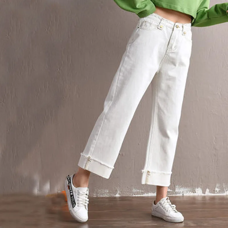 

Wide Leg Pants Womens Jeans Spring Summer Plus Size Boyfriend Loose Straight Jeans High Waist Slim Casual White Pants Jeans A246