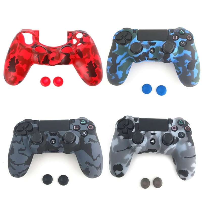 3-In-1 Anti-Slip Soft Camouflage Silicone Cover Skin Case + 2 Thumbsticks Caps For Sony PS4 Pro Slim Controller Dropshipping | Электроника
