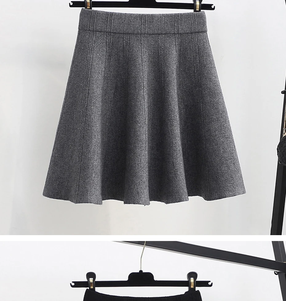 TIGENA Warm Knitted Skirts Womens Autumn Winter Elastic High Waist Pleated Mini Skirt Female Black Khaki Gray Skirt Girls