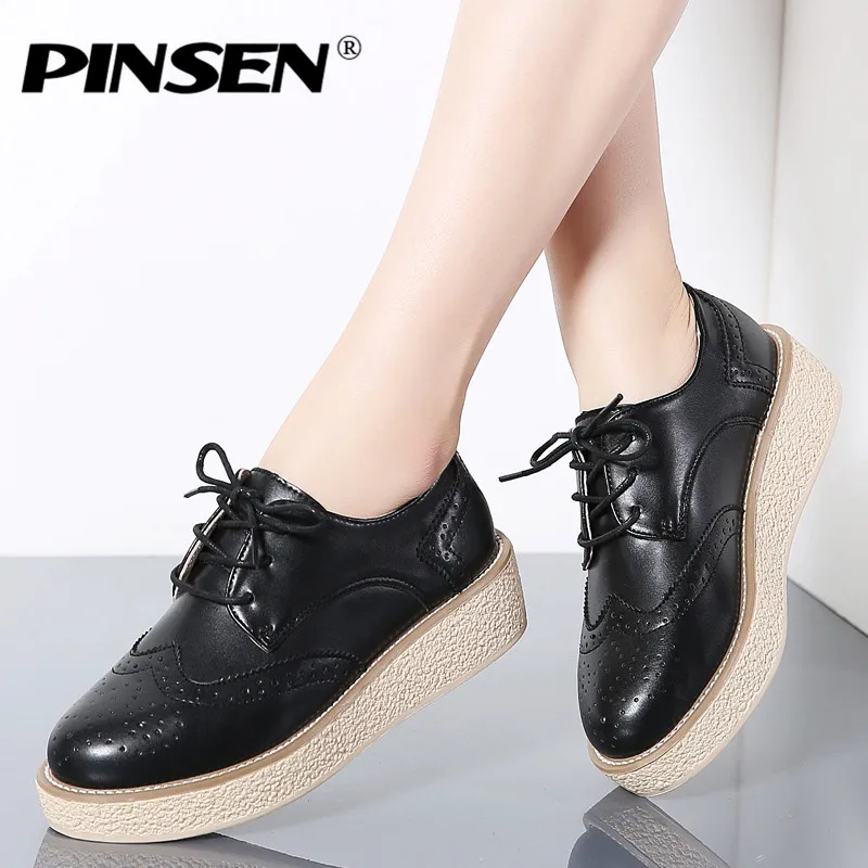 PINSEN/ брендовая Весенняя женская обувь на платформе; женские Броги из искусственной кожи на плоской подошве; обувь на шнуровке; женские оксфорды на плоской подошве