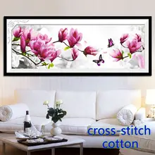 Handarbeit Handarbeit 3D DIY Chinesischen Kreuzstich kits Stickerei DMC Farbe Magnolia Blume schmetterling Baumwolle bestickt 124*47 cm