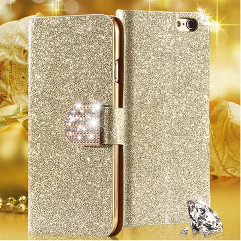 

J2 Prime Leather Case Shiny Diamond Stand Flip Case for Samsung Galaxy (J2 Prime) SM-G532F G532F 5.0 Wallet Cover Bling Powder