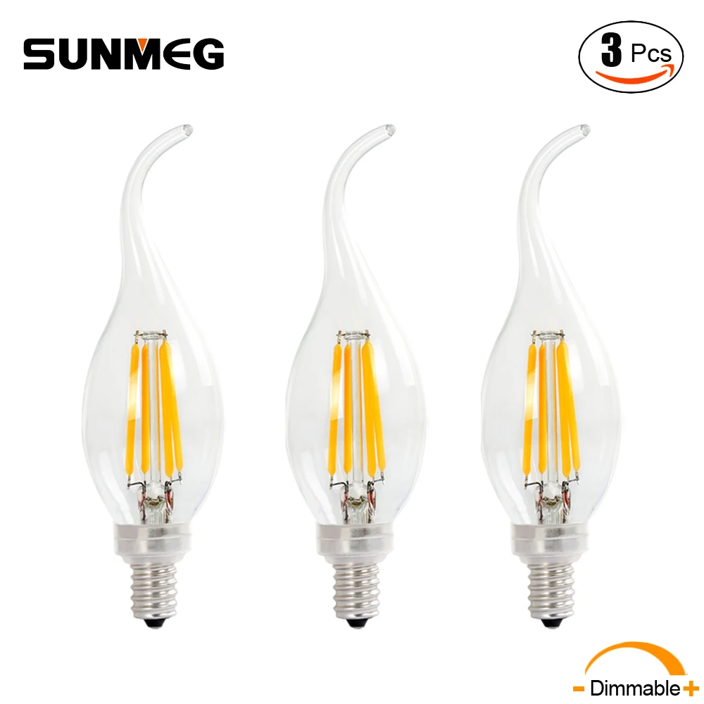 SUNMEG C35T Vintage LED Candelabra Filament Light Bulb E12 E14 Base 4W
